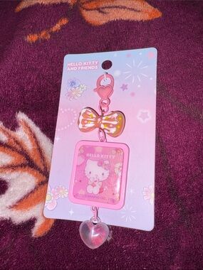 Sanrio Hello Kitty Pink Bow and Iridescent Heart Charm Keychain